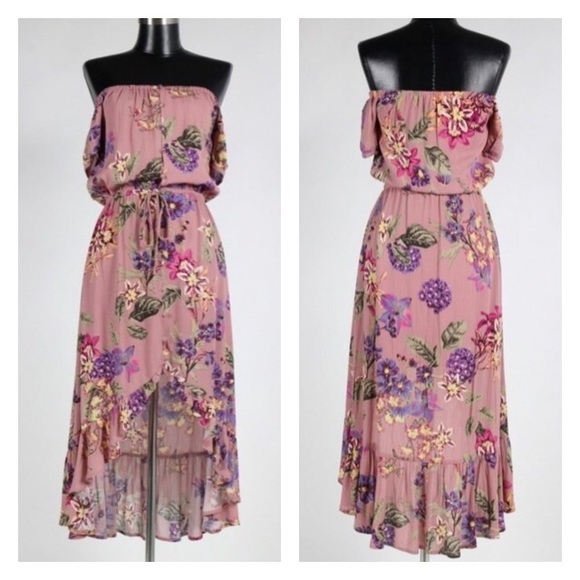 Pink Floral Off Shoulder High Low Dress - Picture 3 of 4